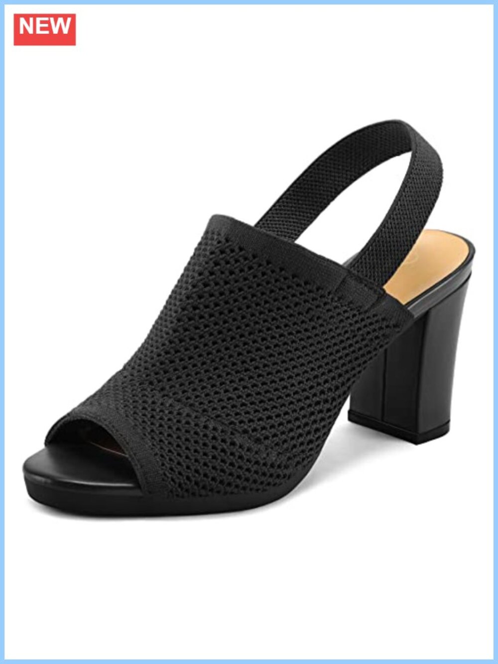 Women's Knit Peep Toe Sandals Elastic Slingback Chunky Block Heels
